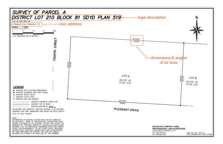 Example of a surveyor site plan to be submitted for site plan drawings.