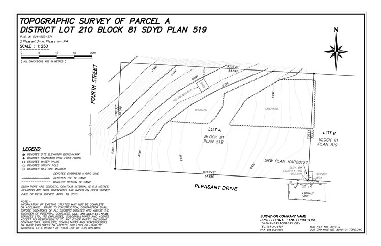 Example of a topographic site plan to be submitted for drainage details.