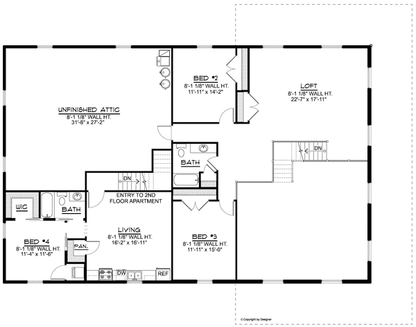 Second Floor Plan for House Plan #755933