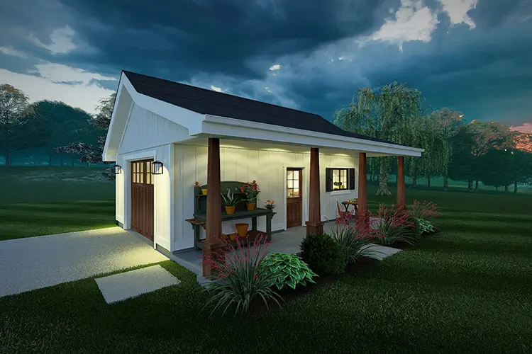 Exterior Night Right- House Plan #580474