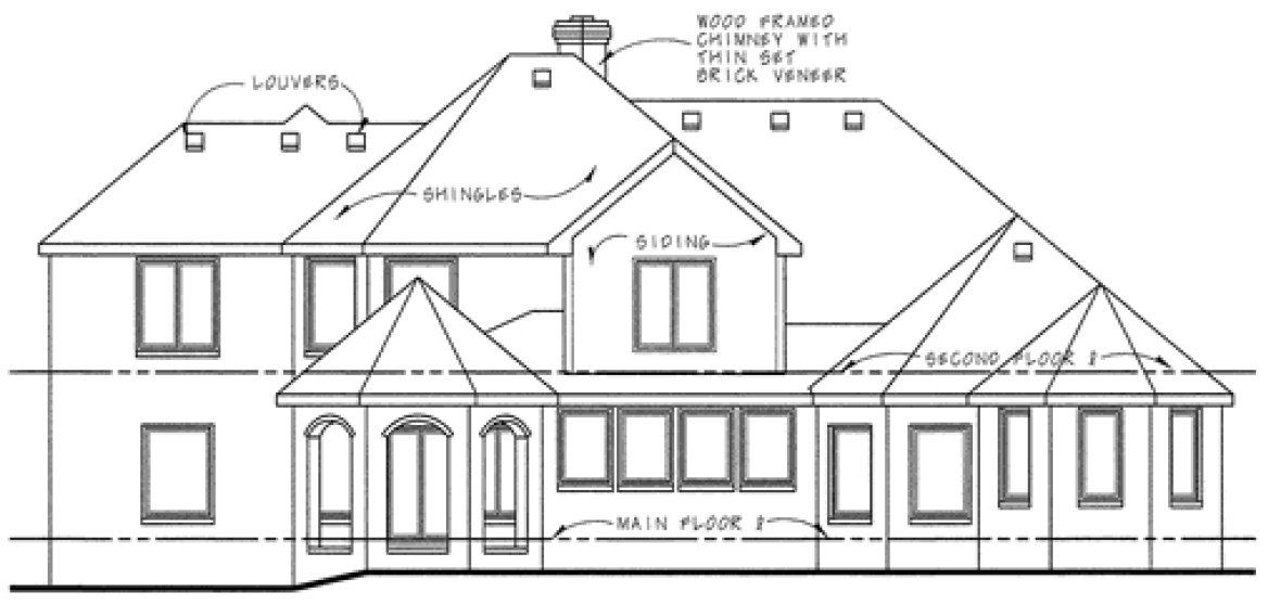 Rear Elevation for House Plan #152529
