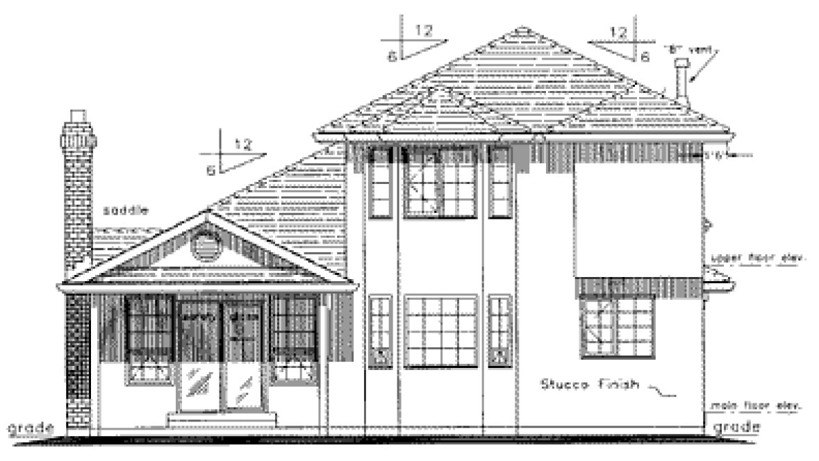 Rear Elevation for House Plan #137709