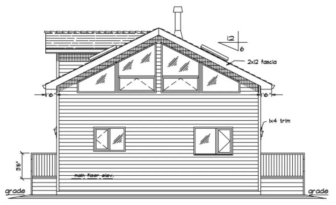 Rear Elevation for House Plan #138429