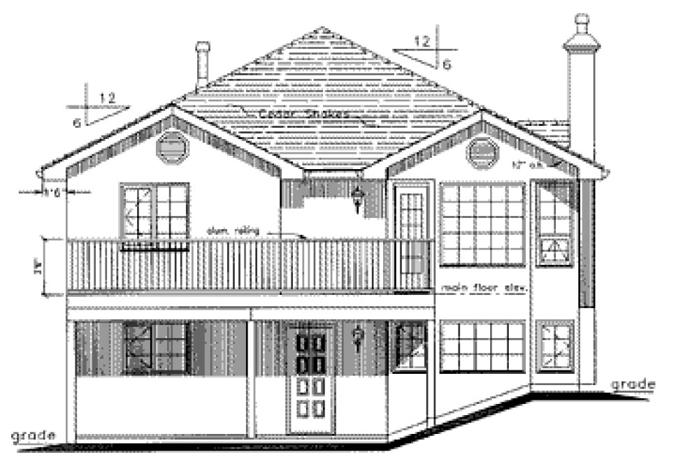 Rear Elevation for House Plan #131049