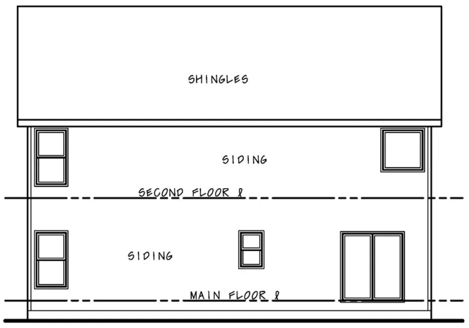 Rear Elevation for House Plan #159442