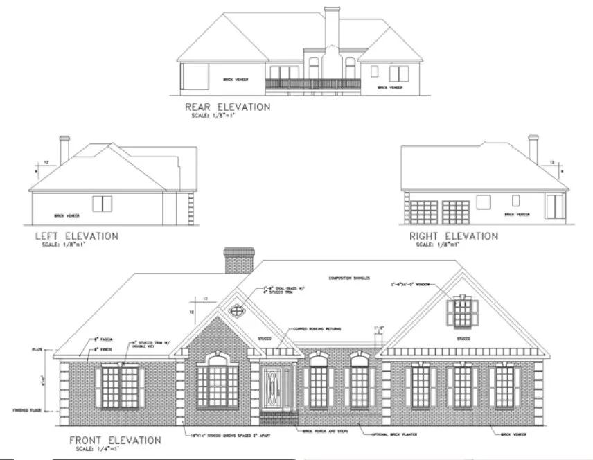 Rear Elevation for House Plan #277112