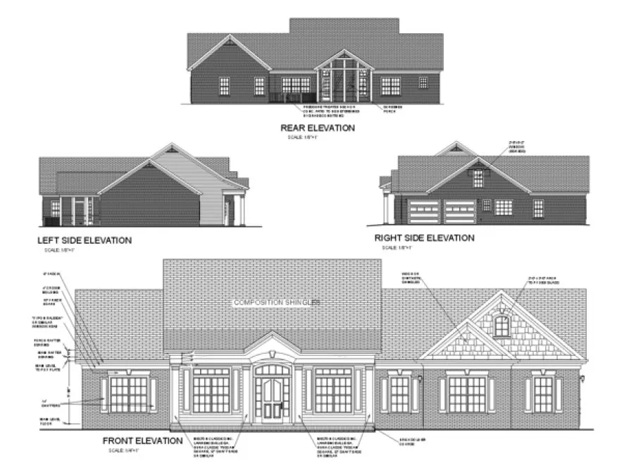Rear Elevation for House Plan #279112