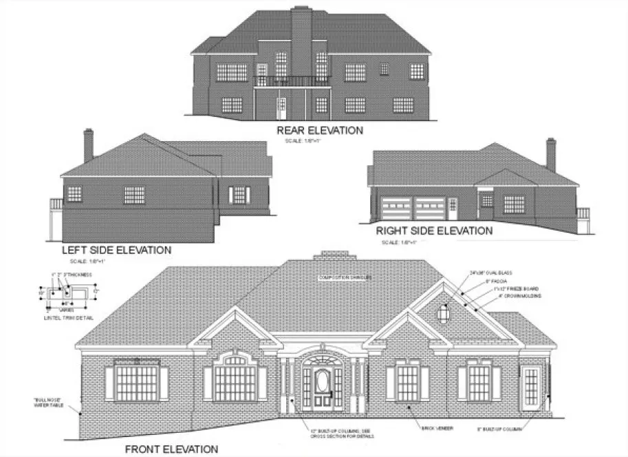 Rear Elevation for House Plan #276132