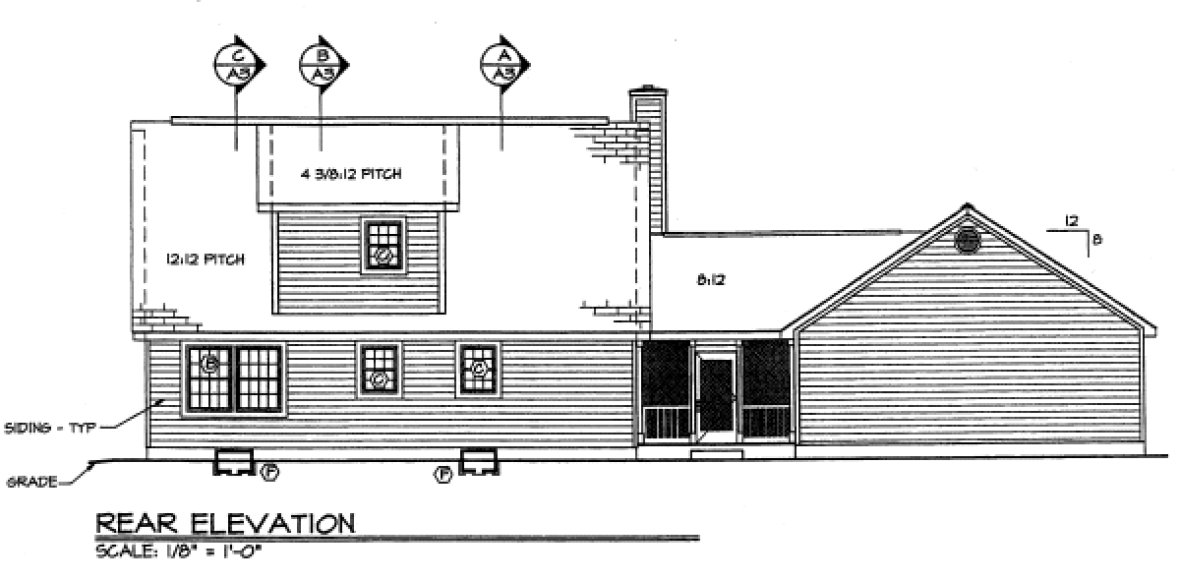 Rear Elevation for House Plan #181174