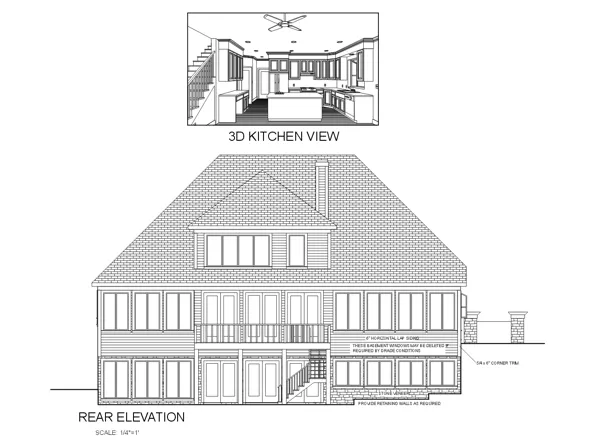 Rear Elevation for House Plan #277003