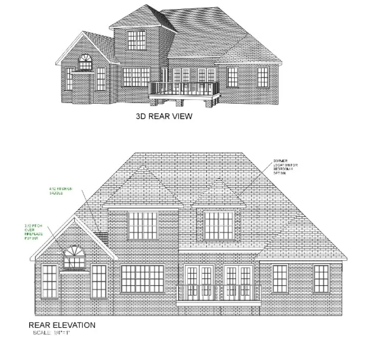 Rear Elevation for House Plan #275062