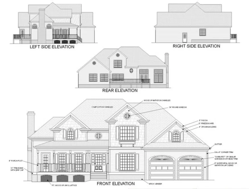 Rear Elevation for House Plan #276142