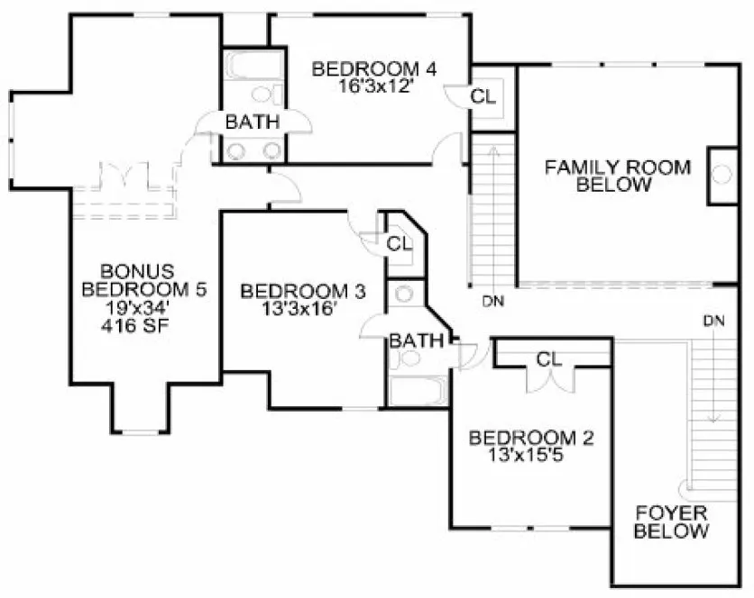 Second Floor Plan for House Plan #395300