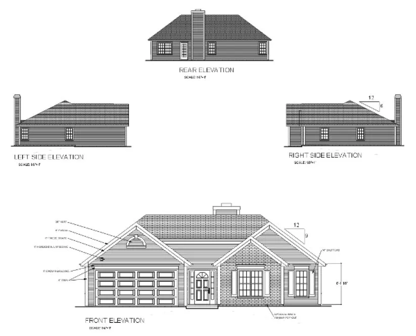Rear Elevation for House Plan #275021