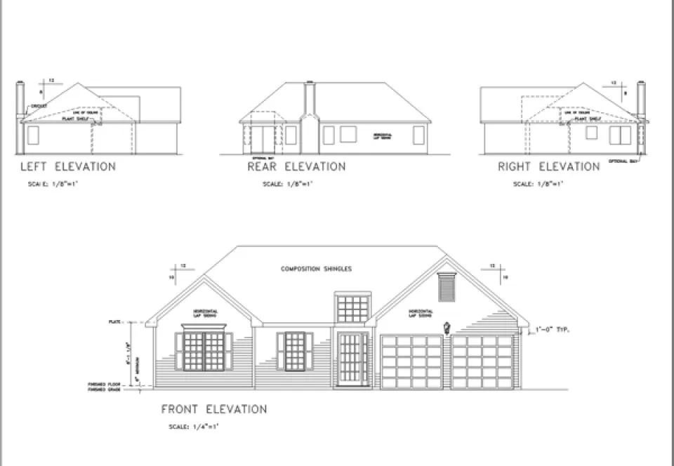 Rear Elevation for House Plan #273001