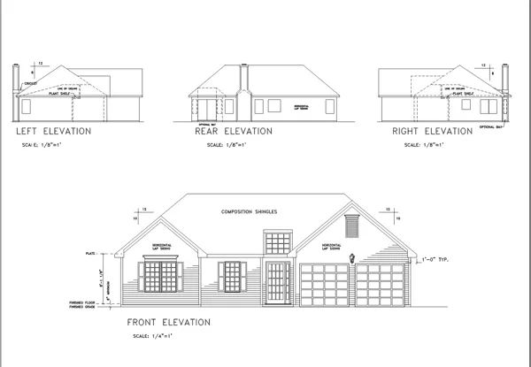 Rear Elevation for House Plan #273001