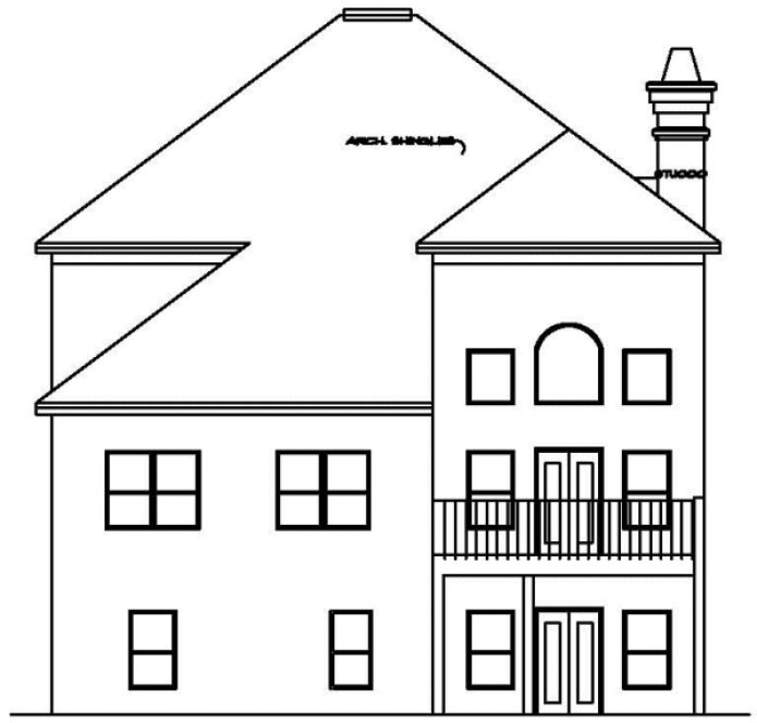Rear Elevation for House Plan #397120