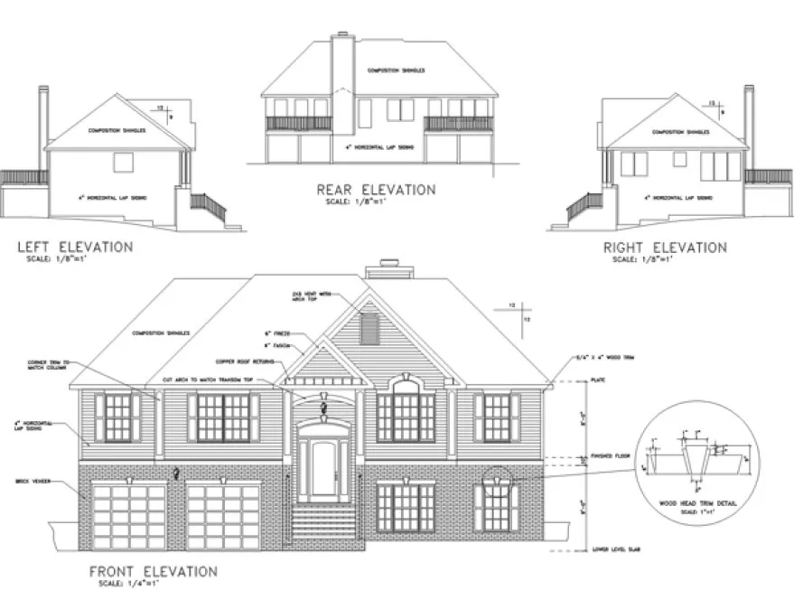 Rear Elevation for House Plan #274141