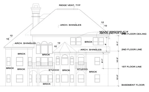 Rear Elevation for House Plan #397110