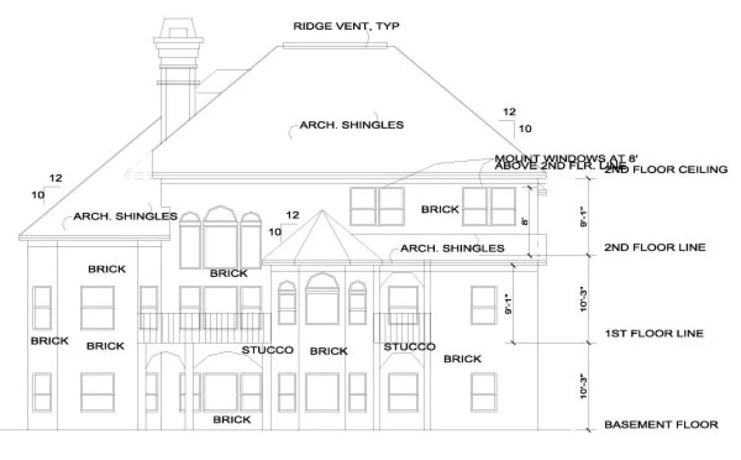 Rear Elevation for House Plan #397110