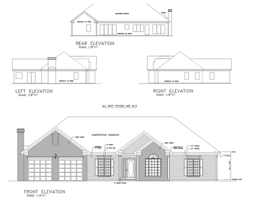 Rear Elevation for House Plan #273181