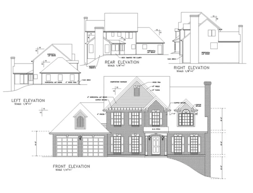 Rear Elevation for House Plan #279091