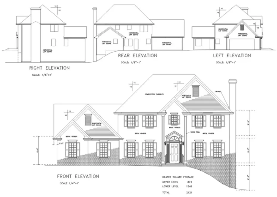 Rear Elevation for House Plan #277102