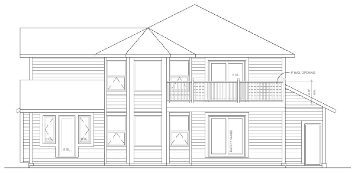 Rear Elevation for House Plan #202014