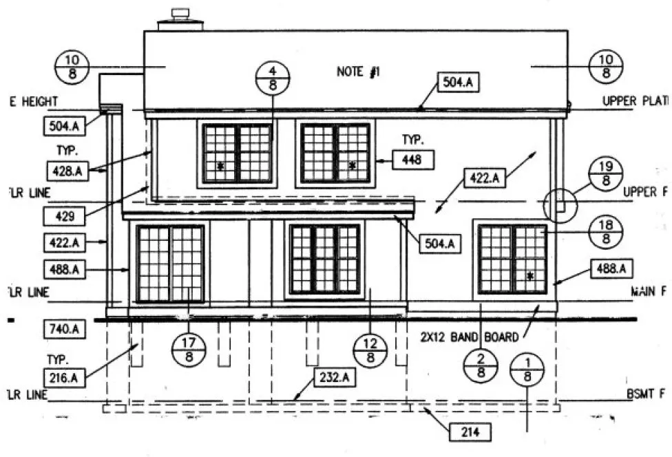 Rear Elevation for House Plan #296249