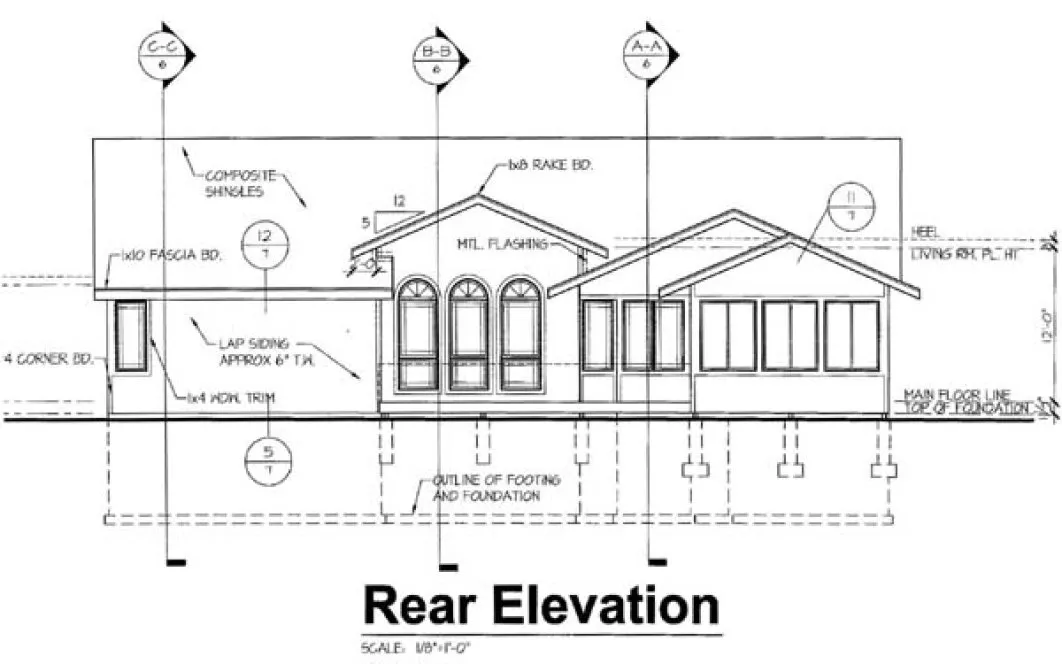 Rear Elevation for House Plan #291022