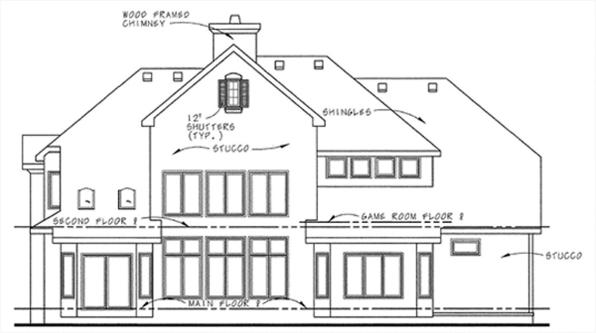 Rear Elevation for House Plan #154512
