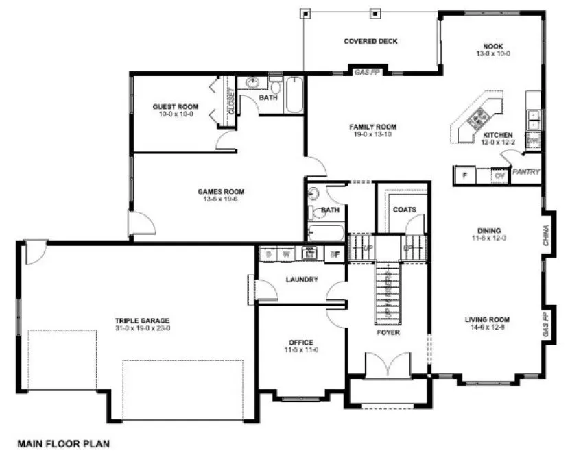 Main Floor Plan for House Plan #195170