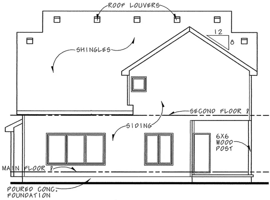Rear Elevation for House Plan #159332
