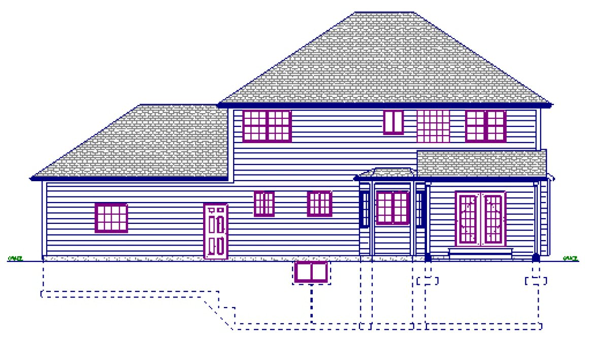 Rear Elevation for House Plan #203004