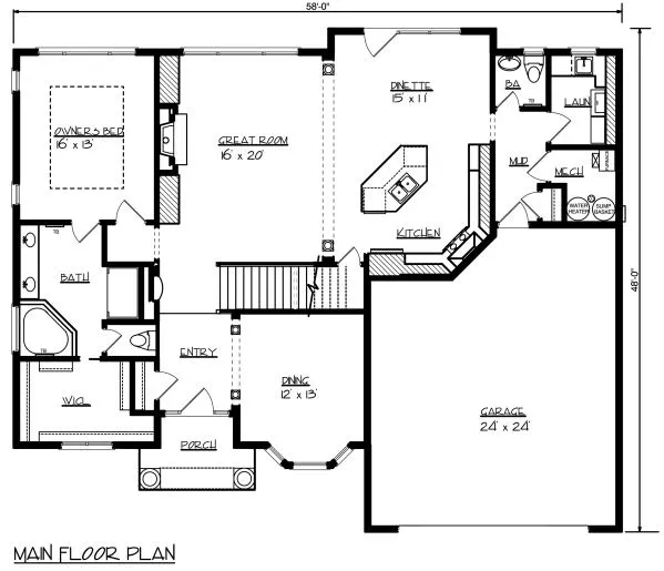 Main Floor Plan for House Plan #292092