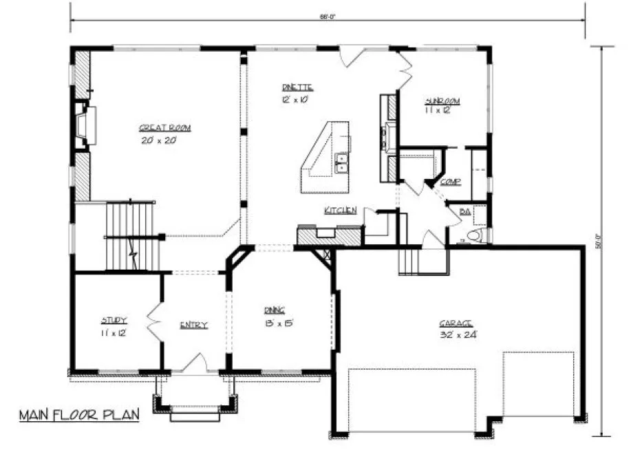 Main Floor Plan for House Plan #291392