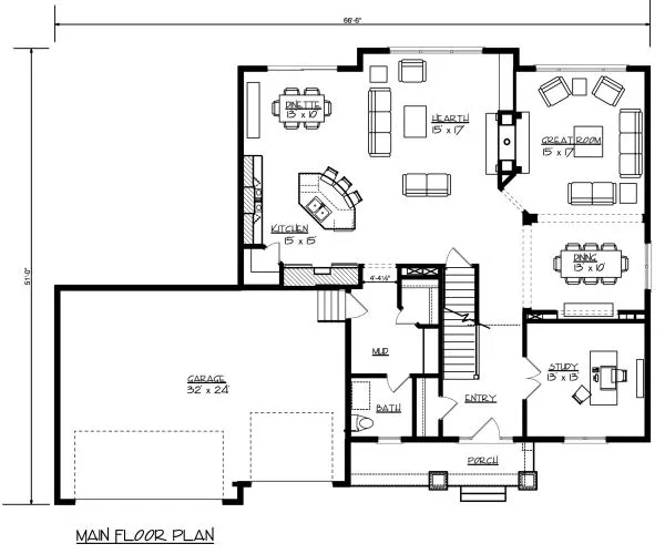 Main Floor Plan for House Plan #292392