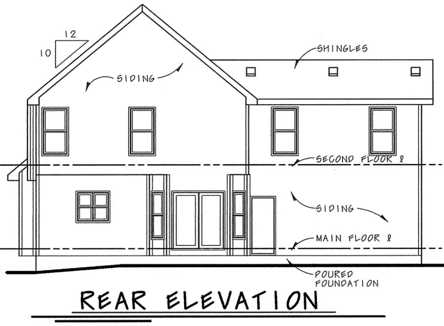 Rear Elevation for House Plan #156076