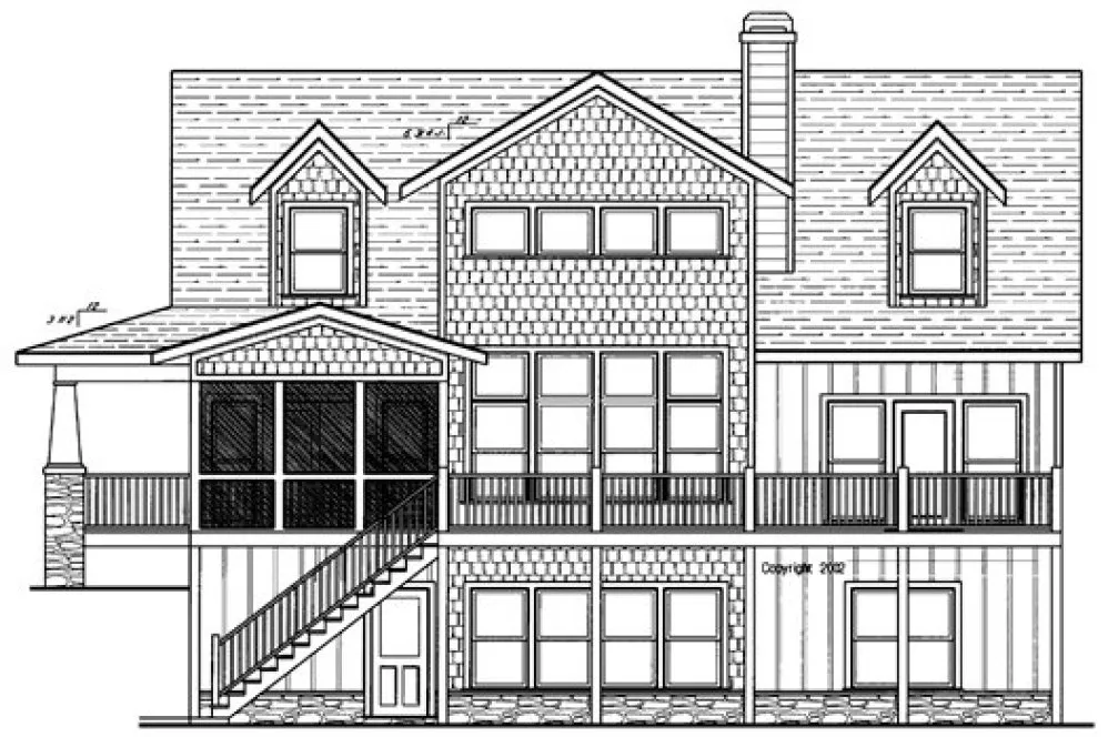 Rear Elevation for House Plan #124012