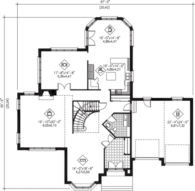 Main Floor Plan for House Plan #173370