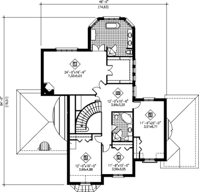 Second Floor Plan for House Plan #173370