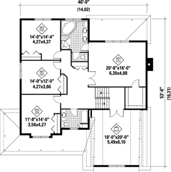 Second Floor Plan for House Plan #172522