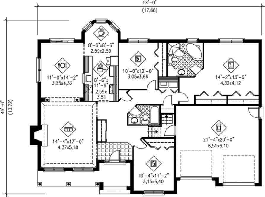 Main Floor Plan for House Plan #171101