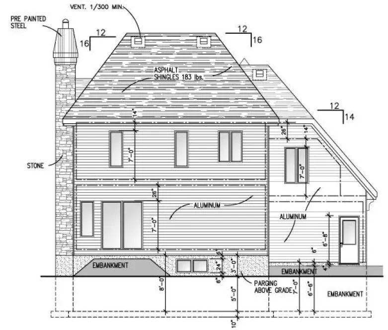 Rear Elevation for House Plan #420161