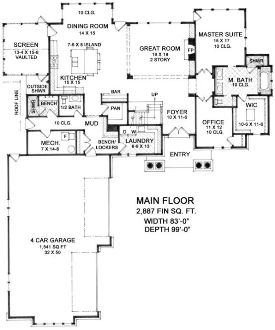 Main Floor Plan for House Plan #289374