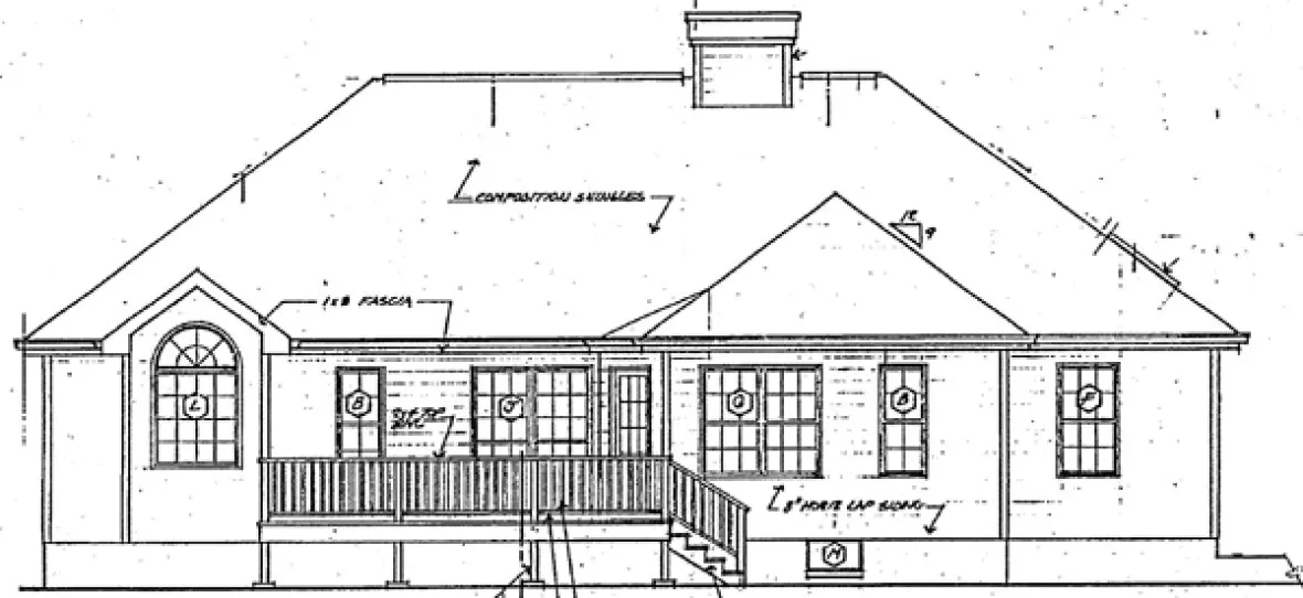 Rear Elevation for House Plan #181281