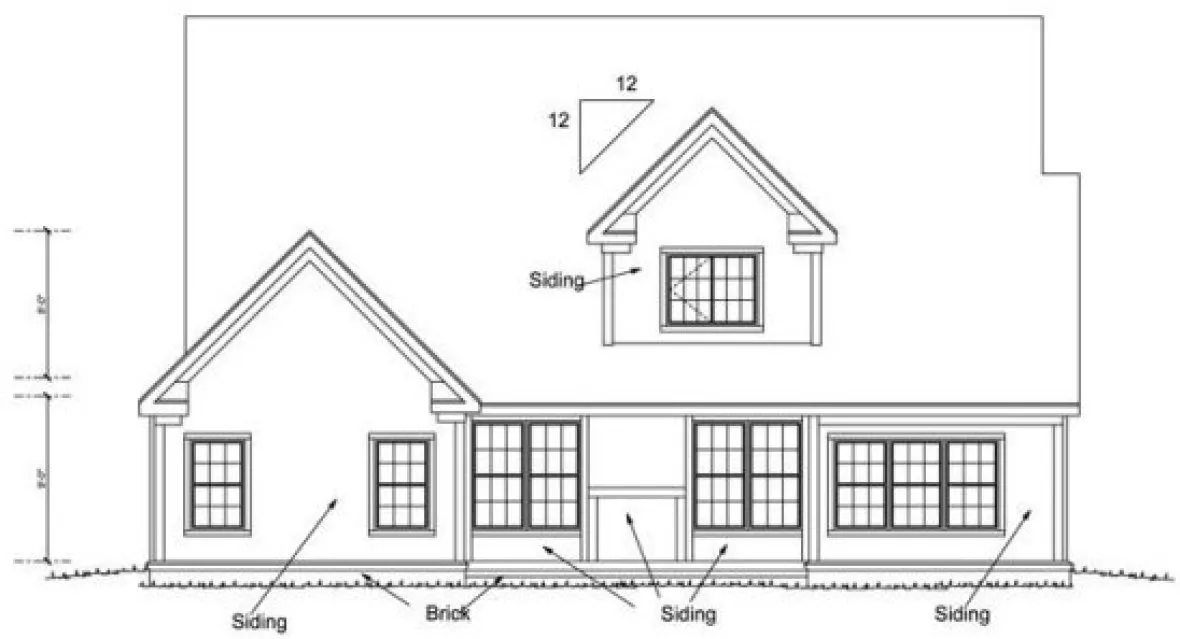 Rear Elevation for House Plan #649991