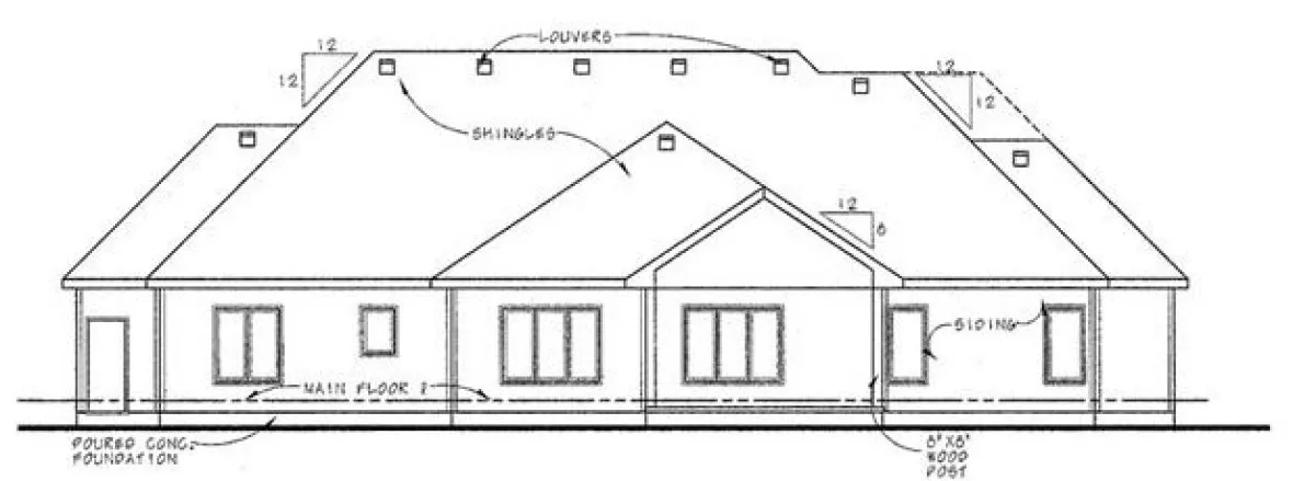 Rear Elevation for House Plan #152701