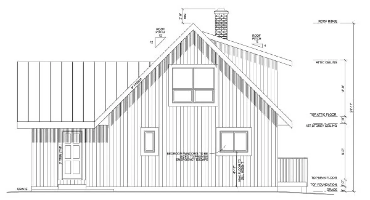 Rear Elevation for House Plan #207011