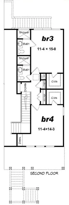 Second Floor Plan for House Plan #690002